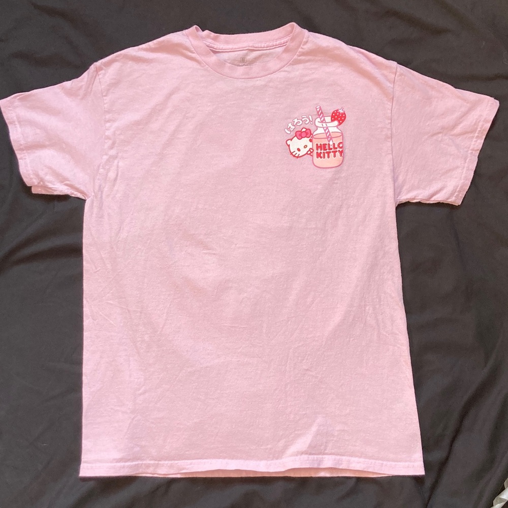 Hello Kitty Sanrio Light Pink Strawberry Milk Graphic Tee Shirt Size M